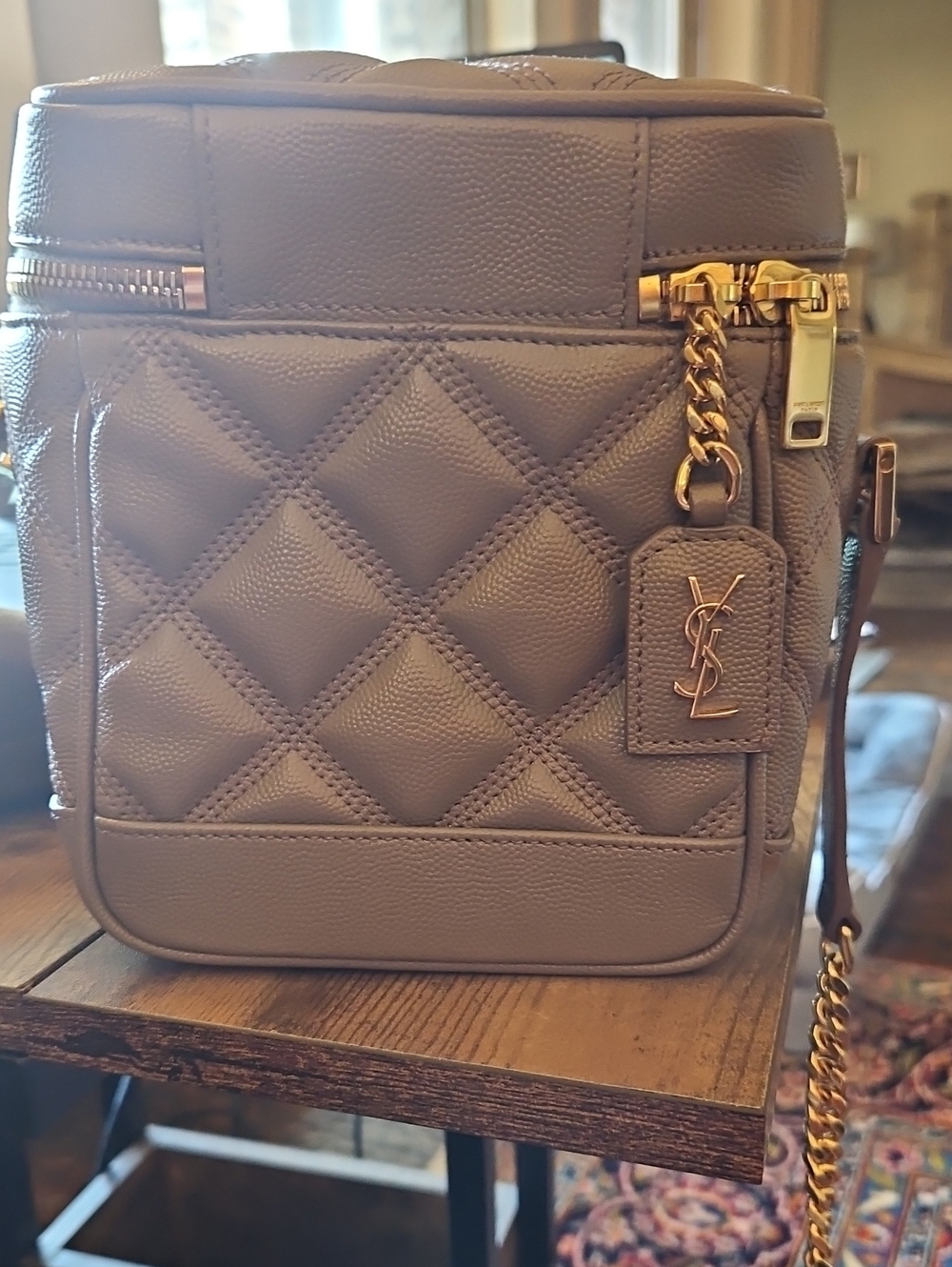 Yves Saint Laurent Quilted Leather Crossbody Bag in Taupe